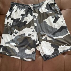 Nike Camo Athletic Shorts in Olive, Gray & White